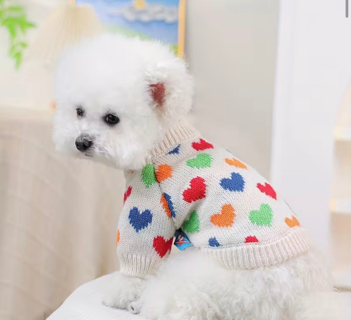 Pull-over pour Chien et Chat - Vêtement Douillet avec Cœurs Colorés